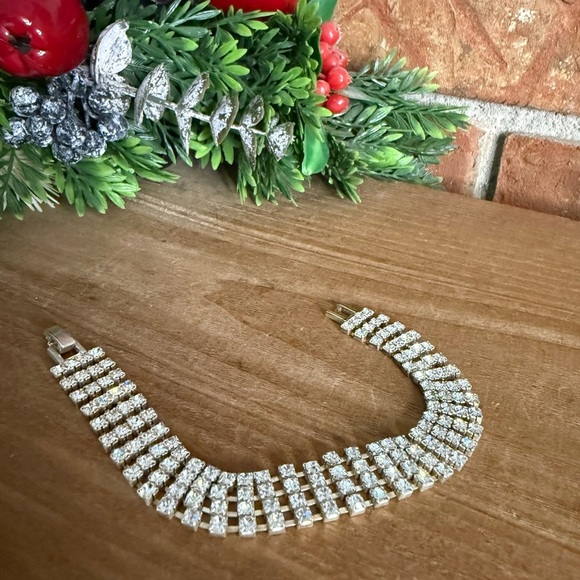 Vintage 1974 Elegant Crystal Tennis Silver Bracelet - Picture 6 of 12